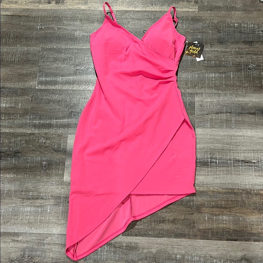 Planet Gold Pink Asymmetrical Bodycon Dress